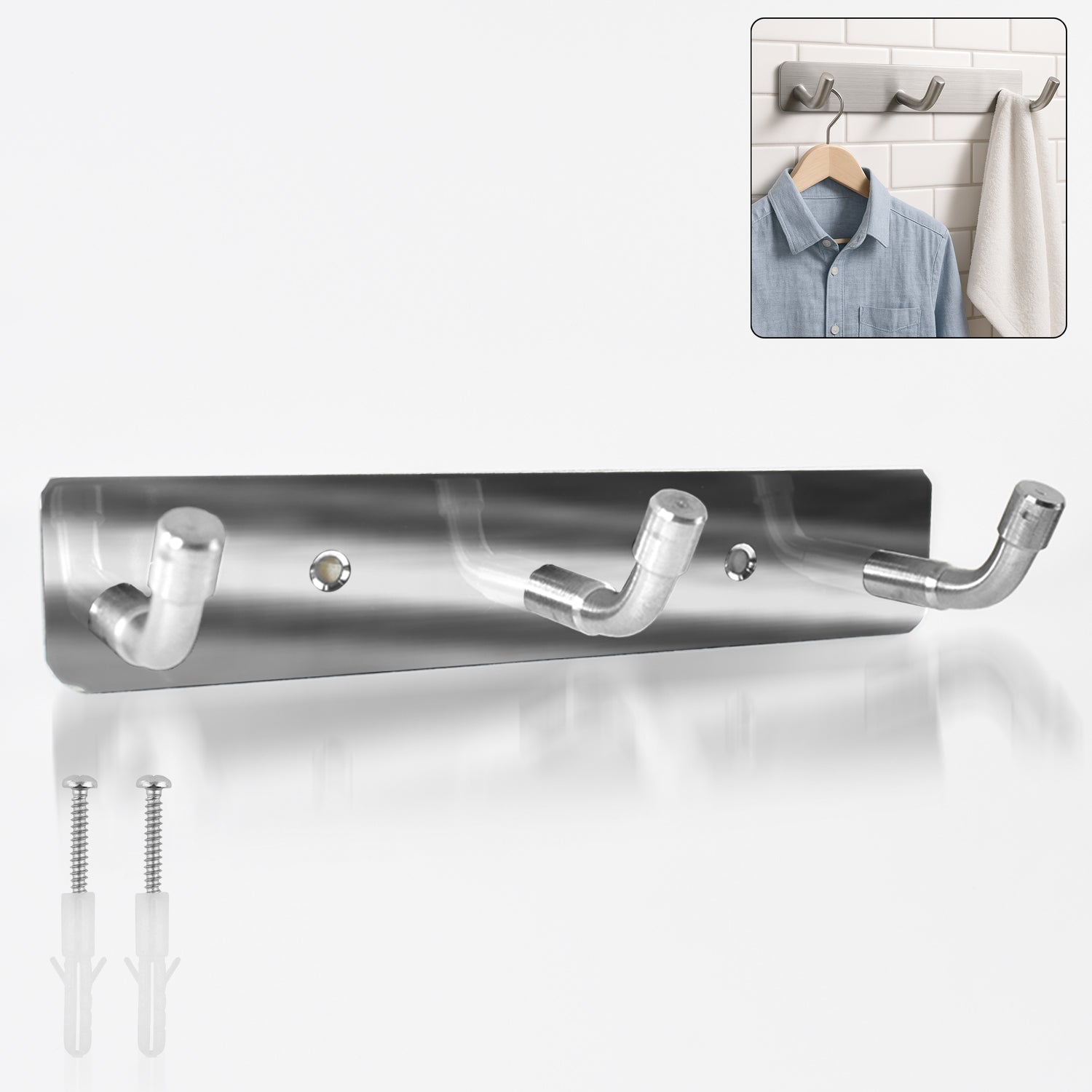 Stainless Steel Wall Mounted Coat 3 Hook Rack (14x3 / 1 Pc)