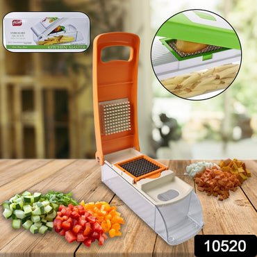 Multipurpose Vegetable & Fruit Chopper with SKU label demonstrating versatile cutting blades