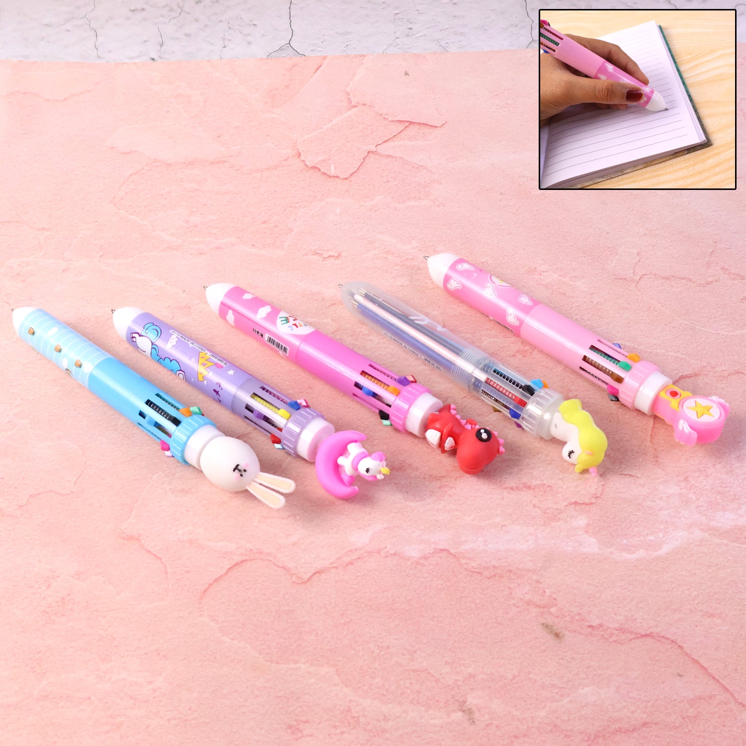 10-in-1 multicolor ball pen showing multiple ink colors