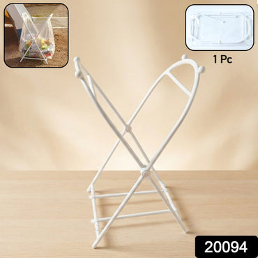Unfolded trash bag holder stand showing sturdy support frame