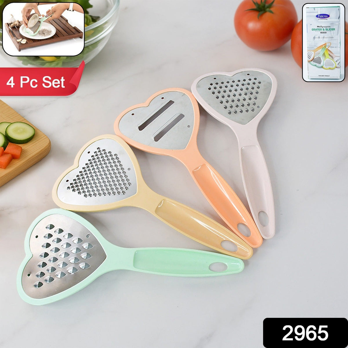 Close-up of the sharp stainless steel blades on the Heart Grater Slicer for efficient food prep.