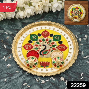 Large golden meenakari pooja thali for festivals and worship
