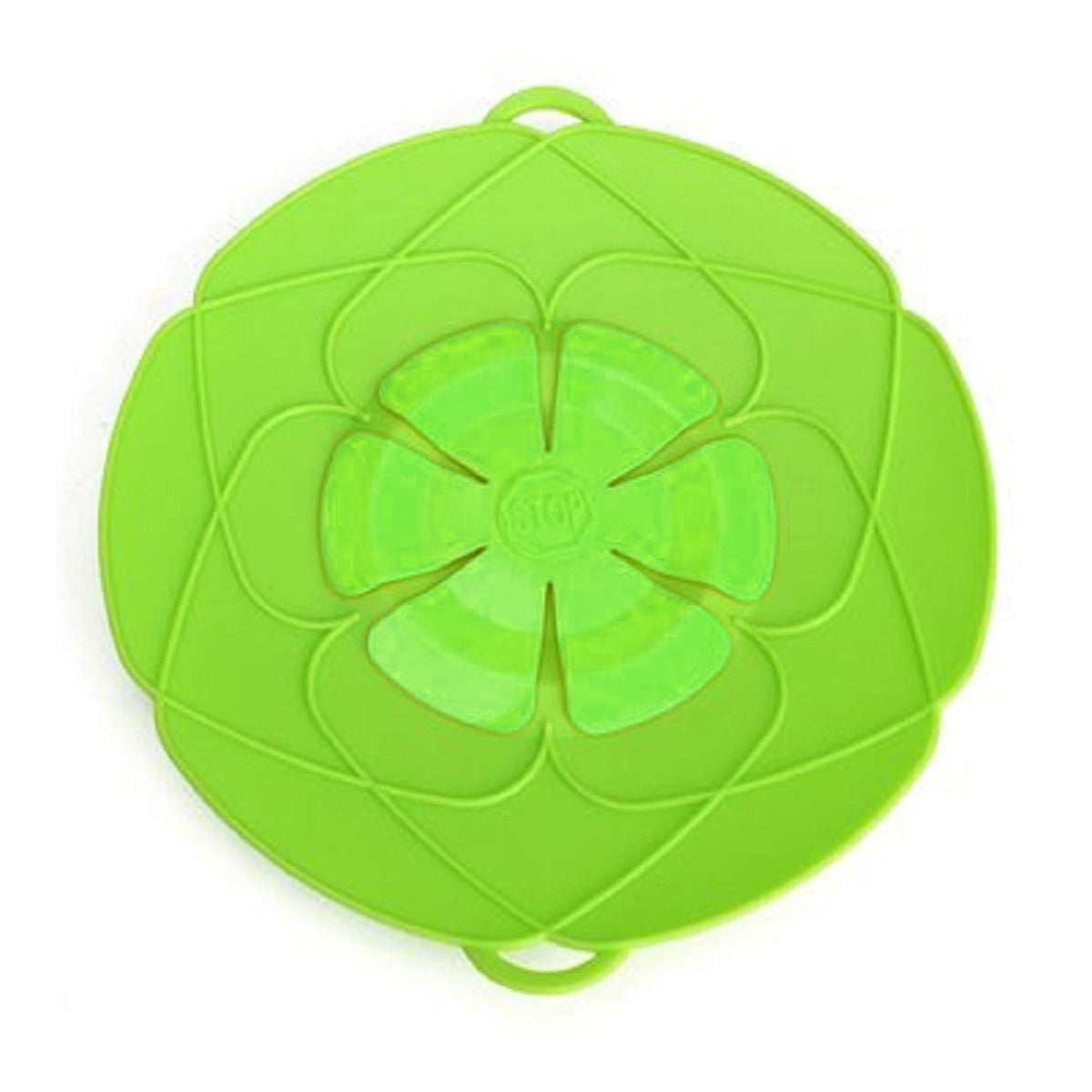 The Silicone Spill Stopper Lid showcasing its universal fit on a pan.