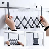 Close-up of the 6 non-slip hooks on the steel door hanger, ideal for multiple items.