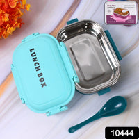Colorful dual-tone stainless steel lunch box with secure snap-closure lid