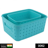 Organivo sky blue storage baskets, showing different sizes for versatile use.