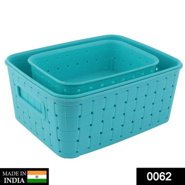 Organivo sky blue storage baskets, showing different sizes for versatile use.
