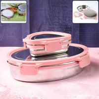 Pink Stainless Steel Lunch Box Set with Leakproof Lids for Office Meals