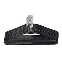 A pack of ten sleek stainless steel hangers displayed neatly against a white background.