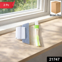 Window cleaning tool set includes sponge scrubber and microfiber brush for multipurpose use