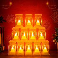 Set of 12 LED storm lantern decorative lights glowing warmly