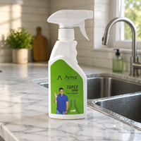 Kitchen faucet cleaning liquid in spray bottle