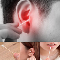 Soft cotton swabs with bamboo handles, safe for ear cleaning.