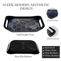 Stacked premium plastic serving trays for space-saving storage