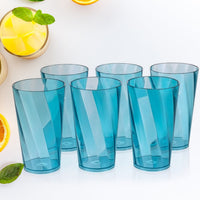 Set of six 300ml transparent drinking glasses on a table.