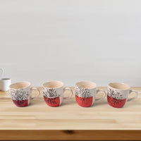 Top view of ceramic cups and glass bowls in 9-piece set