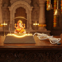 Decorative wooden base of Lord Ganesha acrylic LED night lamp
