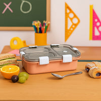 Top view of the 3-compartment lunch box, highlighting its sleek design and dividers.