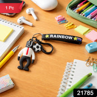 Decorative football-themed keychain with rainbow strap, ideal for kids