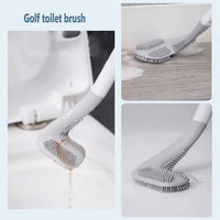 Close-up of the flexible silicone golf toilet brush head for corner cleaning.