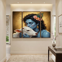 Krishna with cow religious painting on MDF wall frame