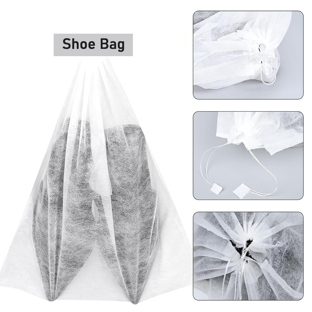 Breathable non-woven shoe storage bag with drawstring closure