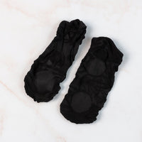 Pair of no-show liner socks laid flat, showing minimal coverage