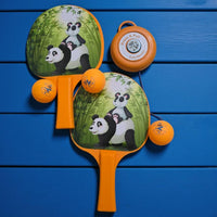 Hanging table tennis trainer set with cute panda design paddles and balls