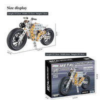 Various metal pieces and connectors for the creative bike construction set.