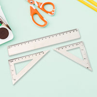 All-in-one kids stationery kit including ruler and geometry set squares