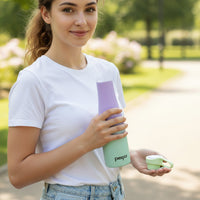 Vacuum insulated stainless steel water bottle with ergonomic lid