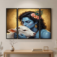 MDF Krishna cow art decor for spiritual ambiance