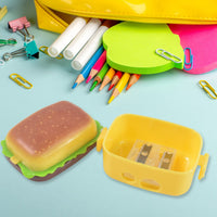 Sharpener with eraser attached in a burger shape for easy use