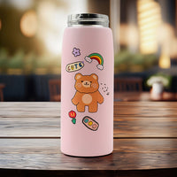 The insulated smart water bottle shown with graphics indicating its ability to keep drinks hot or cold.