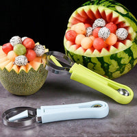 Overview of the ChefAura 4-in-1 stainless steel fruit baller and scooper set.