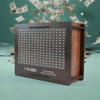 Wooden coin bank featuring a top coin slot and decorative Emoji Pan