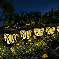 Diagram illustrating the automatic on/off function of the FitFuzion solar garden lights at dusk and dawn.