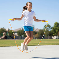 Kids skipping rope set featuring yellow and white beaded segmented rope