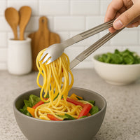 Sleek design of stainless steel serving tong for pasta and salad