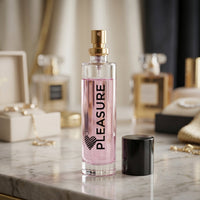 Side view of Pleasure floral perfume bottle
