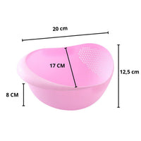 Side view of a durable plastic colander for washing and draining food.