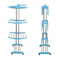 Close-up of the smooth-rolling wheels on the portable clothes drying stand.