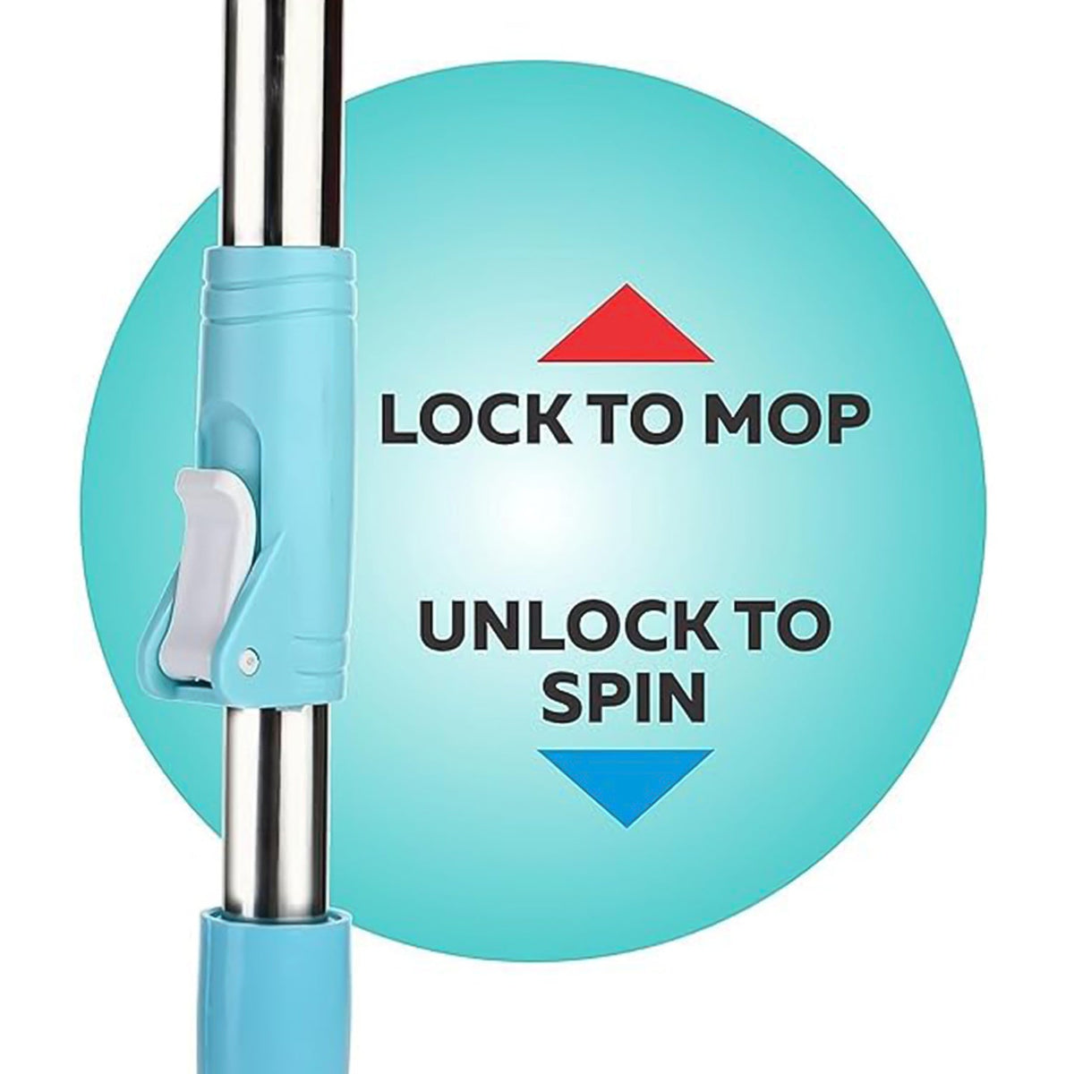 Microfiber mop head refill attached securely to adjustable stainless steel mop rod