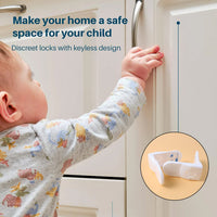 Side angle view of baby safety cabinet lock for drawers