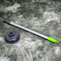 Angled view of a toilet plunger featuring a powerful red rubber cup.