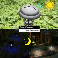 Detailed view of the solar panel and LED light on the mosquito trap device.