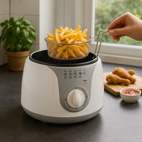 Power indicator light visible on electric deep fryer