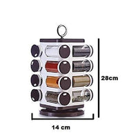 Top-down view of Ganesh 16-piece plastic revolving spice rack on a countertop.