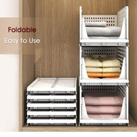 Practical 3-layer clothes organizer, foldable and stackable for maximizing wardrobe space.