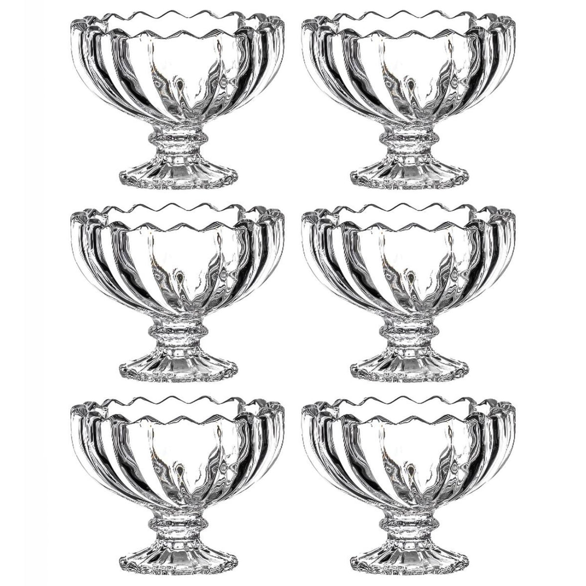 Set of glass ice cream bowls presented in a stylish printed gift box, ideal for gifting.